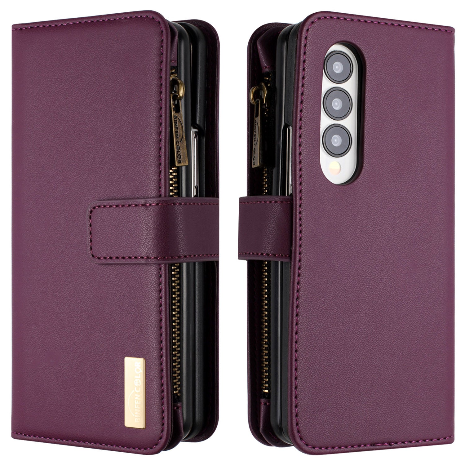 BINFEN COLOR For Samsung Galaxy Z Fold4 5G Matte Zipper Pocket Phone Case PU Leather Stand Wallet Cover BINFEN COLOR For Samsung Galaxy Z Fold4 5G Matte Zipper Pocket Phone Case PU Leather Stand Wallet Cover